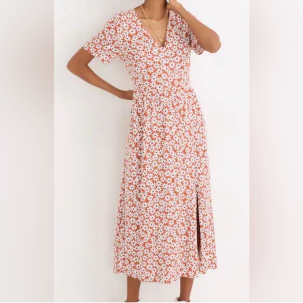 Madewell White Midi Dress with Orange Floral Print